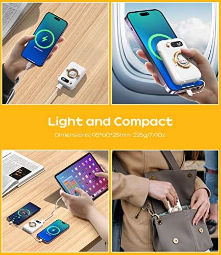 Ultra-Compact 10000 m Ah Fast Charging Power Bank with Built-in Cables and LED Display – Cute, Lightweight Design for i Phone, Samsung, and Tablets – Perfect Travel Companion for Effortless Power On-the-Go