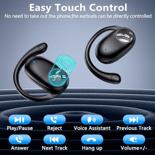 Kurdene Bluetooth 5.3 Open Ear Sports Earbuds – 60 Hours Playtime with Smart Charging Case, Ergonomic Secure Earhooks for Optimal Comfort During Workouts, Running, and Meetings – Unmatched Freedom and Awareness for Active Lifestyles