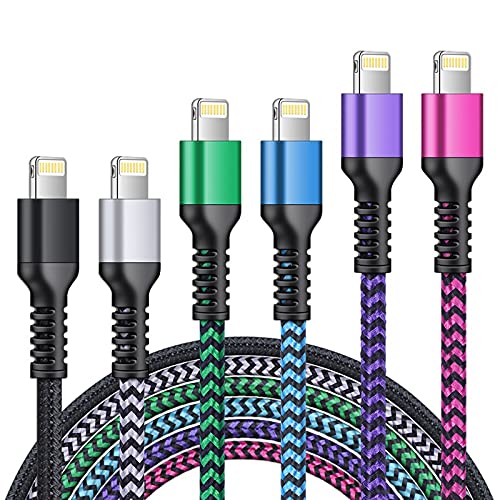 Premium 6-Foot Braided Lightning Charging Cables – 5 Pack Fast Charging Solution for i Phone 14/13/12 Pro Max, SE, XS, XR, i Pad Mini & Air Pods – Durable, Tangle-Free Power Adapter Cords for Enhanced Convenience and Speed