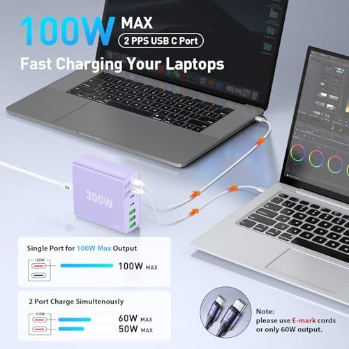 Power Up Efficiently: 300 W 7-Port USB-C Fast Charger Station – Dual PPS PD 100 W Laptop Power Adapter for Multi-Device Charging – Compact & Reliable Wall Hub in Blue – Perfect for Home & Office Use