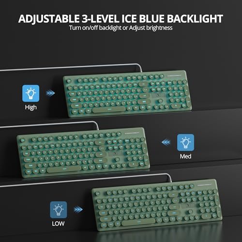Elevate Your Workspace with the Fogruaden Retro Typewriter Keyboard – Stylish Full-Size USB Design, 104 Round Keys, and White LED Backlighting for Effortless Night Use, Ergonomic & Silent Membrane Keys Perfect for Windows PC and Laptops, Ideal for Writers and Gamers Seeking a Unique Vintage Touch