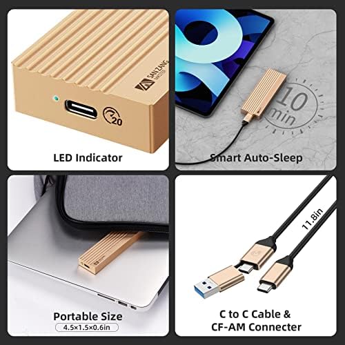 Premium Aluminum SAN ZANG MASTER M.2 NVMe SSD Enclosure Adapter – 20 Gbps USB C 3.2 Gen2 x2 for PCIe SSDs (2230/2242/2260/2280) – Ultimate External Storage Solution with UASP & TRIM Support for Enhanced Speed & Durability
