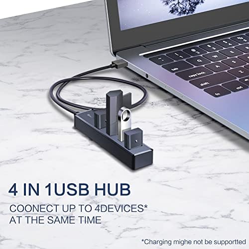 Smart Q H302 USB 3.0 Hub – 4-Port Connectivity Solution with Long Cable Options for Seamless Data Transfer up to 5 Gbps, Micro-B Charging for All Devices, Includes USB C Adapter – Boost Your Productivity & Versatile Workspace Efficiency