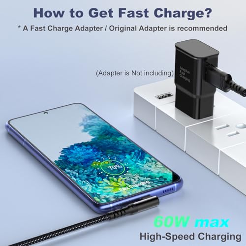 10 ft Right Angle USB C Cable 5-Pack – Fast Charging Nylon Braided Charger for Samsung Galaxy S25, S24, S23, A16, A15 & Google Pixel 9, 8 – Superior Durability and Comfort for Gaming and Daily Use – Enhanced Compatibility for All Type C Devices