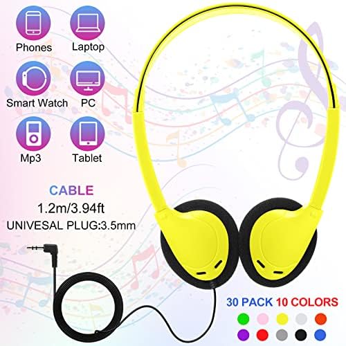 Kingdder Vibrant Multi-Color Over-Ear Headphones – Bulk Pack of 30 for Ultimate Classroom and Family Use – Adjustable Fit for All Ages – Lightweight, Comfortable, and Durable Design – Perfect for Kids, Teens, and Adults – Universal 3.5 mm Compatibility for All Devices