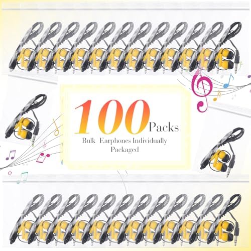 Kanayu 100 Pack Classroom-Ready Wired Earbuds – High-Quality 3.5 mm Jack Earphones for Enhanced Student Learning, Individually Packaged for Quick Distribution, Lightweight Comfort for Focused Educational Experiences