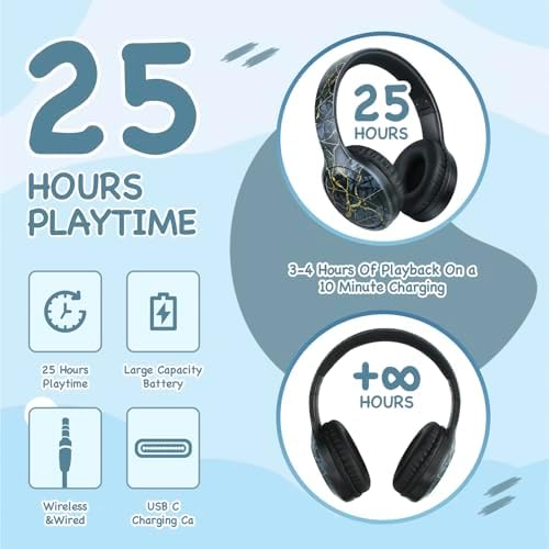 Advanced Bluetooth 5.3 Over-Ear Kids Headphones – Foldable Wireless Design with HD Sound, Built-In Microphone, and Safe Volume Control for Music, Gaming, and Movies – Universal Compatibility with Smartphones & Tablets (Black)