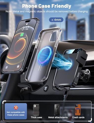 MOKPR Wireless Car Charger – Smart Auto-Clamping Air Vent Mount for Fast Charging (15 W/10 W/7.5 W) – Compatible with i Phone 15/14/13/12/11 and Samsung Galaxy – Stylish Pink Design for Modern Vehicles – Effortless Device Stability and Charging On-the-Go