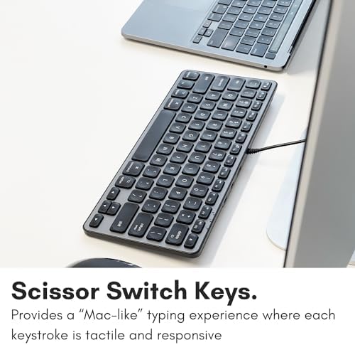 Elevate Your Workspace with the Macally Compact Keyboard for Mac – Sleek 78-Key Wired Design with USB Hub (3 Ports) for Ultimate Versatility – Perfect Apple-Compatible Accessory in Stylish Silver Finish for Enhanced Productivity and Seamless Connectivity