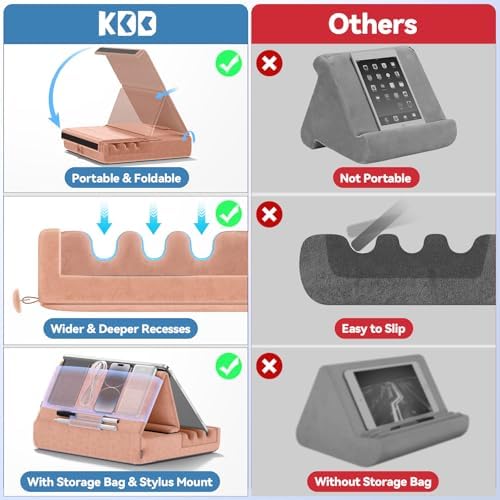 Revolutionize Your Tablet Experience with the KDD Foldable Pillow Holder – Ergonomic Lap & Bed Stand for i Pad Pro, Galaxy Tab, and E-Readers – Ultimate Comfort with Built-In Accessory Pocket & Stylus Mount – Lightweight, Durable Design for Effortless Portability and Posture Improvement