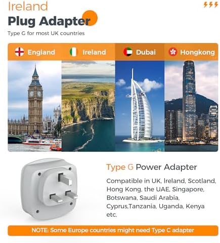 Ultimate TESSAN Type G UK Travel Plug Adapter with Dual USB Fast Charger Ports – Compact US to UK Power Converter for Effortless Global Connectivity in Scotland, London, Ireland, Kenya, Dubai & Qatar