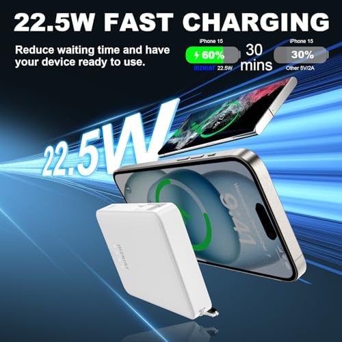 Premium 10000 m Ah Slim Portable Power Bank with Dual Built-In Cables – Fast 22.5 W Quick Charge for i Phone 11-16 & Android Devices – Ultra-Lightweight Travel Companion with 4 Outputs – Complete Charging Solution Including Wall Charger & Organizer – Versatile Compatibility for All Your Gadgets