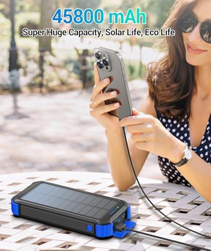 LATIMERIA 45800 m Ah Solar Power Bank – High-Capacity Portable Charger with QC 3.0 Fast Charging, USB-C Connectivity, and Eco-Friendly Solar Technology for i Phone, Samsung, Google Devices – Ultimate Reliability for On-the-Go Power Solutions