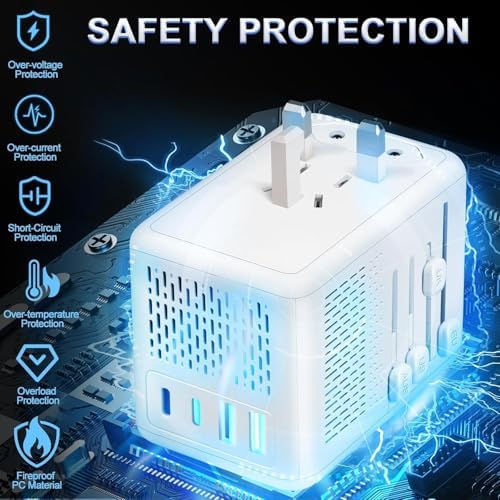 Premium Mapambo Universal Voltage Converter 220 V to 110 V – Versatile Travel Adapter with Dual USB Fast Charging Ports for Hair Dryers & Global Electronics – Essential Step-Down Power Solution for European Adventures (White)