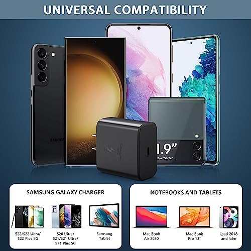 45 W Ultra-Fast USB C Charger Set for Samsung Galaxy Devices – 3-Pack with 6 ft Cables – Optimal Charging Solution for Galaxy S25/S24/S23/S22/Note 10 – Enhanced Safety Features for Home & Travel Use – Maximize Your Device’s Efficiency and Convenience