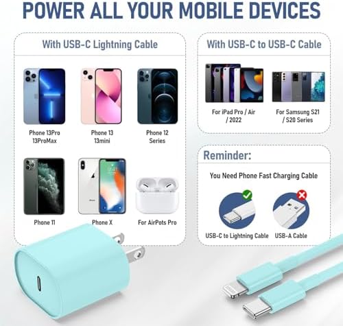 Ultra-Fast Charging Kit for i Phone 14/13/12 – 20 W USB-C Power Block & Dual 6 FT Lightning Cables in Vibrant Green – Superior Compatibility for Pro/Plus Models – Recharge Up to 50% in Just 30 Minutes – Stylish, Durable Design for Daily Use – Maximum Efficiency Meets Trendy Aesthetics