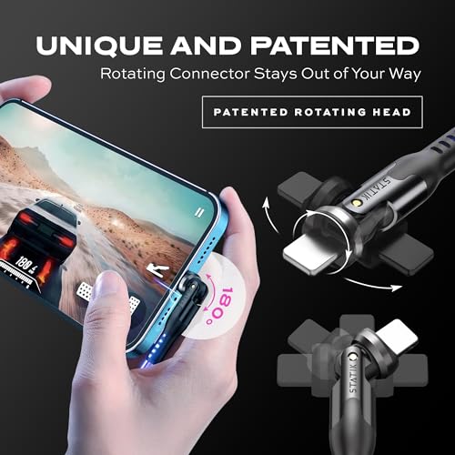 Statik Power Pivot 12 W USB-C Cable – 6 FT Right-Angle Design with 360-Degree Rotating Head for Seamless Charging & Data Transfer, Ideal for Home & Office Setup, Compatible with Smartphones, Tablets, and Laptops, Premium Durability & Flexibility for Enhanced Convenience and Performance