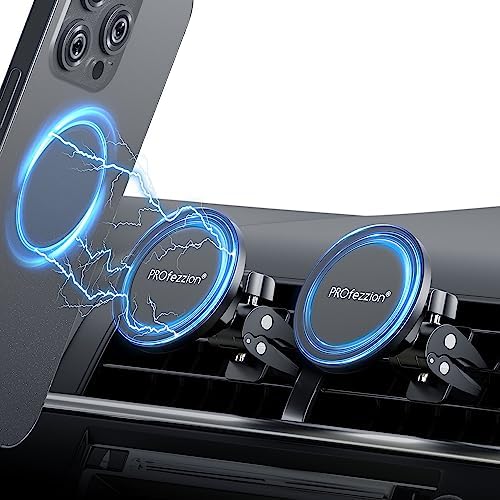 Magnetic Car Vent Mount 2-Pack for i Phone 12-16 & All Phones – PROfezzion Mag Safe Compatible Holder with Strong Metal Clip, Effortless Installation for Hands-Free Navigation and Calls, Sleek Design for Modern Vehicles – Ultimate Driving Convenience