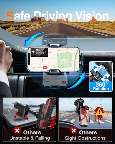 VANMASS Enhanced Car Vent Phone Holder Mount – Universal Smartphone Cradle for i Phone 13 Pro Max, 12, 11, X, XR, XS, 8, 7 Plus, Mini, SE & Android Devices – Secure Handsfree Accessory with Quick Clamp Mechanism and 360-Degree Rotation in Sleek Red Finish for Ultimate Driving Convenience