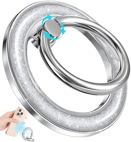 Glamorous Glitter Magnetic Phone Ring Holder for i Phone – Chic Mag Safe-Compatible Grip for Easy One-Handed Use – Stylish Finger Stand Accessory for Women – Perfect for Hands-Free Video Calls and Everyday Convenience – Secure, Durable, and Easy to Clean