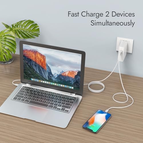 High-Efficiency 138 W USB-C Charger for Mac Book Pro & Air – Dual-Port Charging Solution with 2 Durable Cables for Maximum Versatility, Rapid 1.5-Hour Full Charge for Laptops & 20 Min to 80% for Smartphones, Superior Overheat Protection & Compatibility with All USB-C Devices, Ideal for Mobile Professionals and Remote Workers
