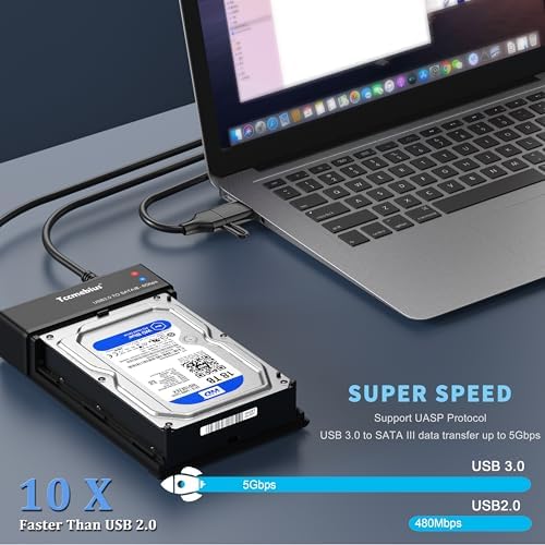 Maximize Your Data Storage with the TCC-S8 External Hard Drive Enclosure: USB 3.0 Docking Station for 2.5 & 3.5-Inch SATA HDDs and SSDs, Accommodating Up to 22 TB with 12 V/3 A Power Supply, USB A/C Cable Included, UASP Super Speed Support, Energy-Saving Automatic Sleep Feature for Enhanced Longevity and Performance