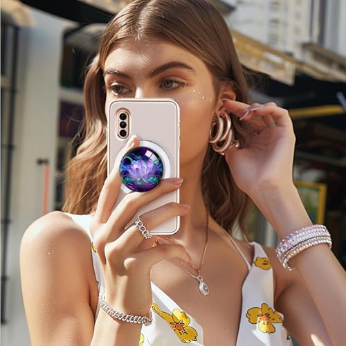 Magnetic Expandable Collapsible Phone Grip & Stand – Stunning Clear Glitter Purple Lotus Flower Design for Enhanced Smartphone Compatibility – Versatile, Lightweight, and Secure Mobile Accessory for Hands-Free Use and Everyday Convenience