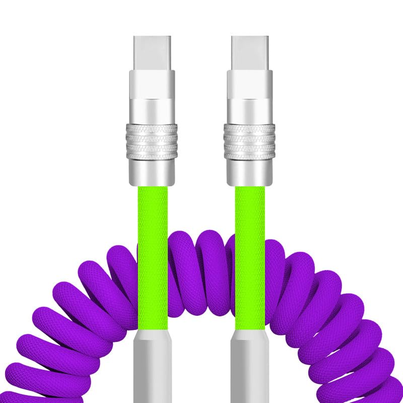 Dynamic Curly Chubby Coiled USB C Cable: 240 W Fast Charge Retractable Spiral Braid Cord for Carplay & Android Auto, Versatile Length 2.29 FT to 3.6 FT, Sleek Black and Red Design, Enhanced Compatibility for All USB-A to Type-C Devices