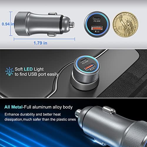 Bangfun 25 W Dual-Port USB-C Car Charger with 2 x 6.6 ft Cables – Ultra-Fast Charging for Samsung Galaxy S24/S23/S22/S21/S20 FE – Compact, Reliable, and Versatile Power Solution for On-the-Go Devices