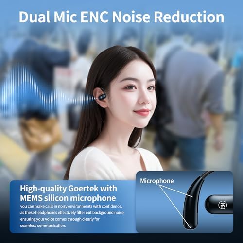 Kinglucky Open Ear Bluetooth Earbuds – Lightweight, IPX5 Waterproof Wireless Headphones with Noise-Cancelling Mic for Superior Call Clarity, Perfect for Running, Cycling, and Active Lifestyles