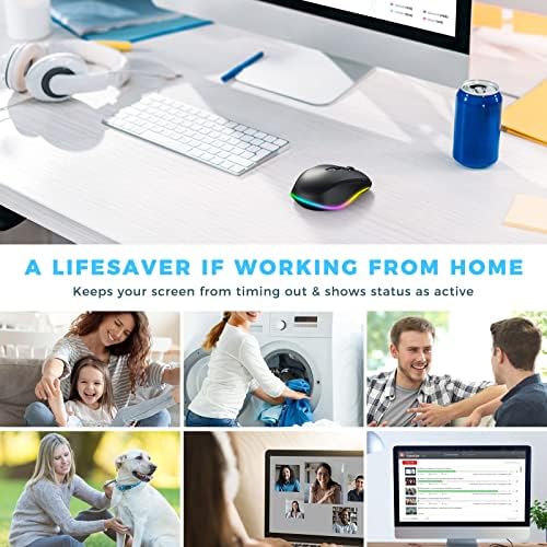 PEIOUS Rechargeable Wireless Mouse with LED – Innovative Jiggler Technology to Keep Your Computer Awake – Sleek Black Design for Optimal Comfort and Productivity