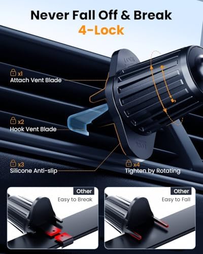 2025 Premium Car Vent Phone Holder Mount for Large Devices – Engineered for i Phone 16 & 15 Pro Max Compatibility, Featuring Ultra-Strong Hook Design and 1.62-Inch Wide Clamp for Secure Fit – Sleek Silicone Black Finish for Modern Vehicles – Effortless Installation with No Vent Damage – Perfect for Road Trips and Daily Commutes