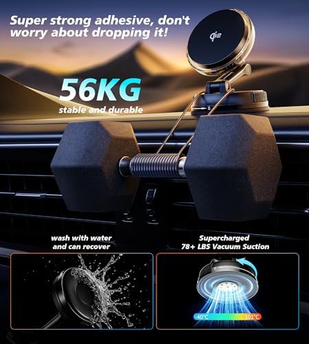 Ultimate Qi2 15 W Mag Safe Car Mount Charger with Cooling Fan – Enhanced Rapid Charging and 78+ lbs Suction Power for i Phone 12-16 – Stylish RGB Lighting and Optimal Device Protection for On-the-Go Convenience and Hands-Free Navigation