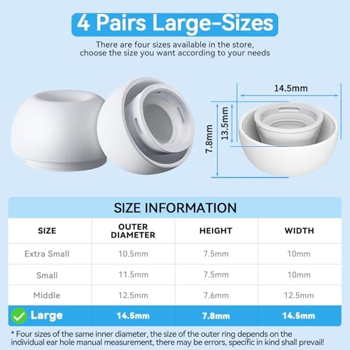 Advanced Comfort Silicone Ear Tips for Air Pods Pro (1 st & 2 nd Gen) – 8-Pair Set with Noise Reduction Technology, Built-in Dust Protection, and USB-C Charging Case – Includes Essential Cleaning Kit for Optimal Performance – Available in Four Sizes for Customizable Fit and Superior Sound Quality