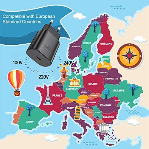 25 W European USB Type C Fast Charger with 6.6 ft Cable – Ideal for Samsung Galaxy & i Phone – Compact Travel Adapter with PD/PPS Technology for High-Speed Charging Across Europe – Universal Compatibility for Quick Power Solutions