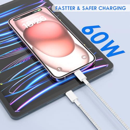 Premium 6 FT USB-C Fast Charger Cable for i Phone 15 & 16 – Durable Nylon Braided Charging Cord – 2-Pack for Rapid Charging with Enhanced Compatibility for Mac Book Pro, i Pad Air 4/5, and i Pad Pro – Tangle-Free, Long Reach Design for Ultimate Convenience