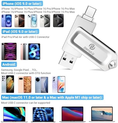256 GB Photo Stick for i Phone 15 & 16, i Pad, Android, and PC – Ultimate USB-C Flash Drive for Fast Backup of Photos, Videos, and Contacts – Effortless Plug-and-Play External Storage Solution for Digital Life Management – Compact & Durable Memory Saver for On-the-Go Users