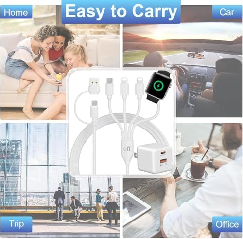 Ultimate 4-in-2 USB-C Fast Charger for Apple Watch and i Phone – 30 W PD Wall Plug with 6 FT Magnetic Cable for Series 10/9-1/SE/Ultra and i Phone 16 Pro Max/15/14 – Ideal Multi-Device Travel Solution for Rapid Charging and Enhanced Compatibility