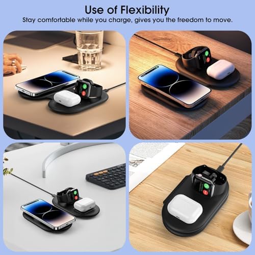 Ultimate 3-in-1 Foldable Wireless Charging Station for Apple Devices – Fast Charger for i Phone 16, 15, 14, 13 Pro Max, Apple Watch, and Air Pods – Portable Power Hub with Overheat Protection and Elegant Black Design – Simplify Your Charging Experience and Stay Connected Anywhere