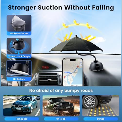 OUTXE 360° Adjustable Car Phone Umbrella – Universal Suction Cup Sun Shade for i Phone & Android Devices – Ultimate UV Protection and Overheating Prevention for Safe Driving and Enhanced Visibility
