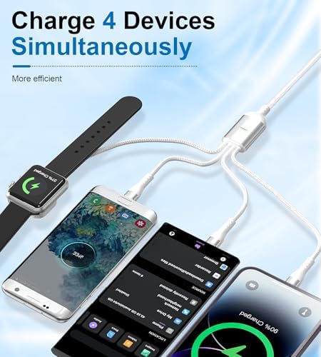 Revolutionary 4-in-1 Fast Charging Cable for Apple Watch – High-Speed 100 W Multi-Connector Charger with Lightning, USB-C, Micro USB Compatibility – 10 ft Length for Ultimate Flexibility – Stylish White Finish for the Modern Tech Savvy User