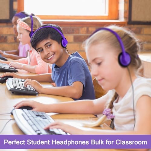 Yunsailing 30-Pack Classroom Headphones – Lightweight & Durable On-Ear Headsets with 3.5 mm Jack for Engaging Learning – Cheerful Light Yellow Color for Students and Teachers in Educational Settings
