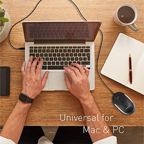 Ergonomic Macally Wired USB C Mouse – Precision Optical Sensor with Adjustable DPI (800/1200/1600/2400) for Seamless Mac & Windows Experience – Compact, Ambidextrous Design for Left and Right-Handed Users – Effortless Navigation with 3 Buttons & Scroll Wheel – Perfect Travel Companion for Enhanced Productivity