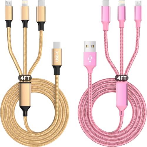 240 W 4-in-1 Braided Charging Cable: Ultimate Fast Charge Solution with E-Mark Chip for i Phone, i Pad, Mac Book & Android Devices (5 FT) – Durable Multi-Connector Cord for Seamless Device Compatibility and Superior Performance