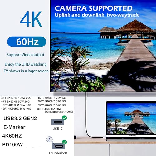 15 FT USB C to C Cable – 100 W Fast Charging & 4 K60 Hz Video Output – High-Performance Type C Data Transfer Cable for Mac Book Pro, i Pad Pro, i Phone 15 Pro, Galaxy S22 – Ultimate Compatibility & Durability – Ideal for Seamless Connectivity with Portable Monitors and Devices