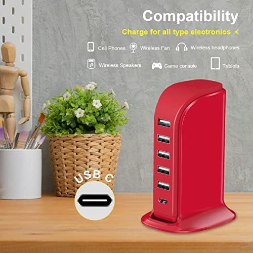 Kawaii-Inspired 6-Port USB Charging Hub: Ultimate Fast Charger for i Phones, Androids & More – Compact Multi-Device Power Station with 1 USB-C & 5 USB-A Ports for Effortless Travel & Home Connectivity, Tangle-Free Solutions for Modern Users