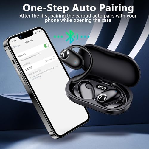 Kurdene Bluetooth 5.3 Open Ear Sports Earbuds – 60 Hours Playtime with Smart Charging Case, Ergonomic Secure Earhooks for Optimal Comfort During Workouts, Running, and Meetings – Unmatched Freedom and Awareness for Active Lifestyles