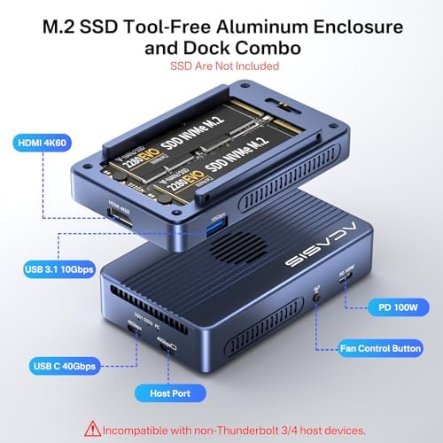 Experience Lightning-Fast Storage with ACASIS 40 Gbps M.2 NVMe SSD Enclosure – Thunderbolt 4/3 & USB4 Compatible, Tool-Free Setup for M-Key B+M SSDs (2280/2260/2242/2230) – Perfect for Video Editing, Gaming, and Large File Transfers – Durable Design for Optimal Heat Dissipation & Long-Lasting Performance – Elevate Your Device with High-Speed Data Transfer and Enhanced Compatibility