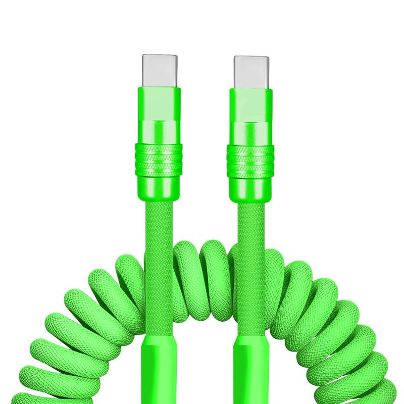 Dynamic Curly Chubby Coiled USB C Cable: 240 W Fast Charge Retractable Spiral Braid Cord for Carplay & Android Auto, Versatile Length 2.29 FT to 3.6 FT, Sleek Black and Red Design, Enhanced Compatibility for All USB-A to Type-C Devices