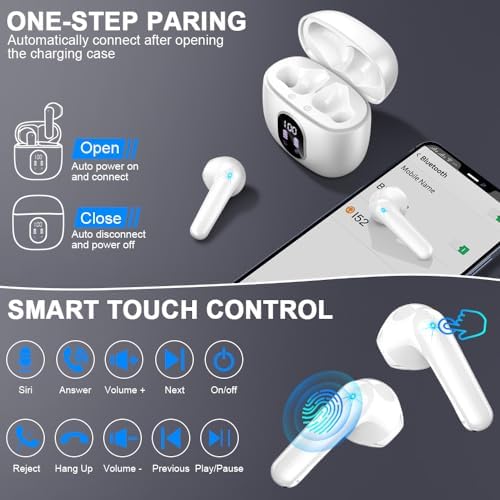 Revolutionary Bluetooth 5.4 Wireless Earbuds – 50 Hours of Immersive Deep Bass Playback, IP7 Waterproof Protection, and Advanced Noise Cancellation with Four ENC Microphones for Crystal-Clear Calls – USB-C Charging and Dual LED Battery Indicator – Perfect for Active Lifestyles and Music Enthusiasts Compatible with Android & i OS Devices